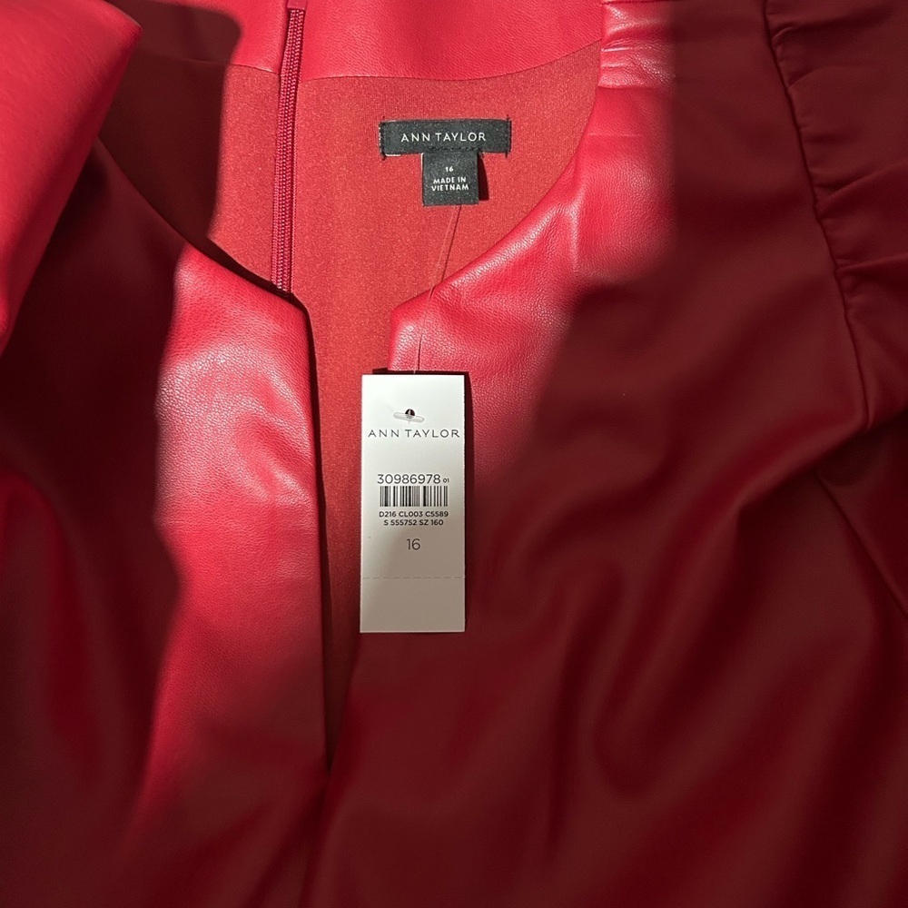 Ann Taylor Vibrant Red Faux Leather Short Sleeve Dress, Size 16 - Picture 5 of 5
